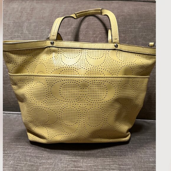 Coach Perforated Leather Tote Handbag - Picture 2 of 8